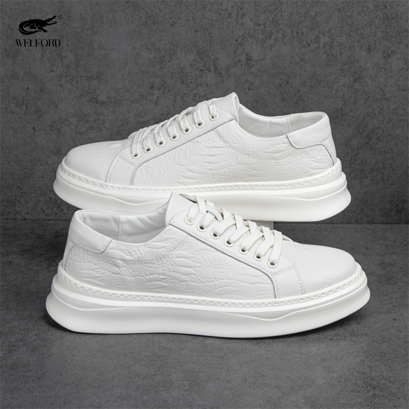 Italian Versatile Genuine Leather Crocodile Pattern Men's Sneakers