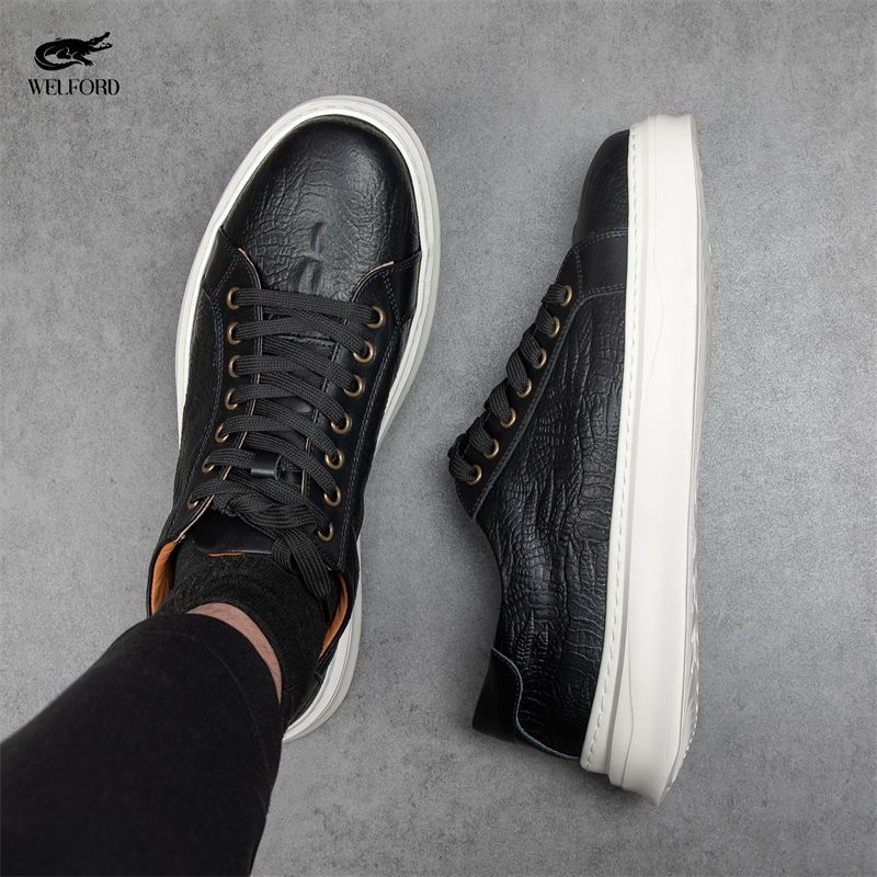Italian Versatile Genuine Leather Crocodile Pattern Men's Sneakers