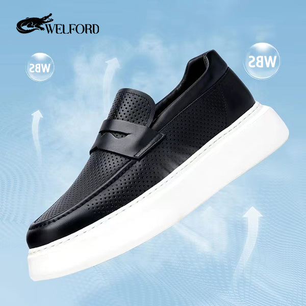 Italy Breathable deerskin versatile men's slip-on hollow loafers