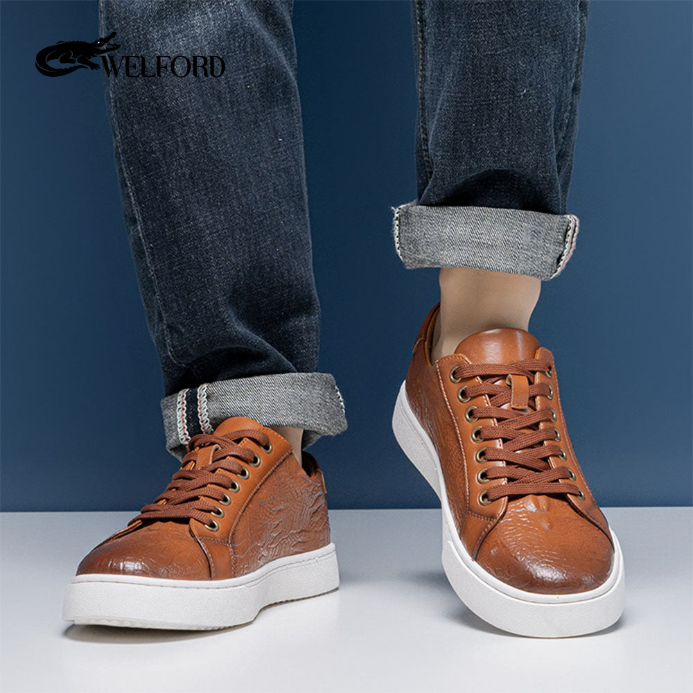 Italian Versatile Genuine Leather Crocodile Pattern Men's Sneakers