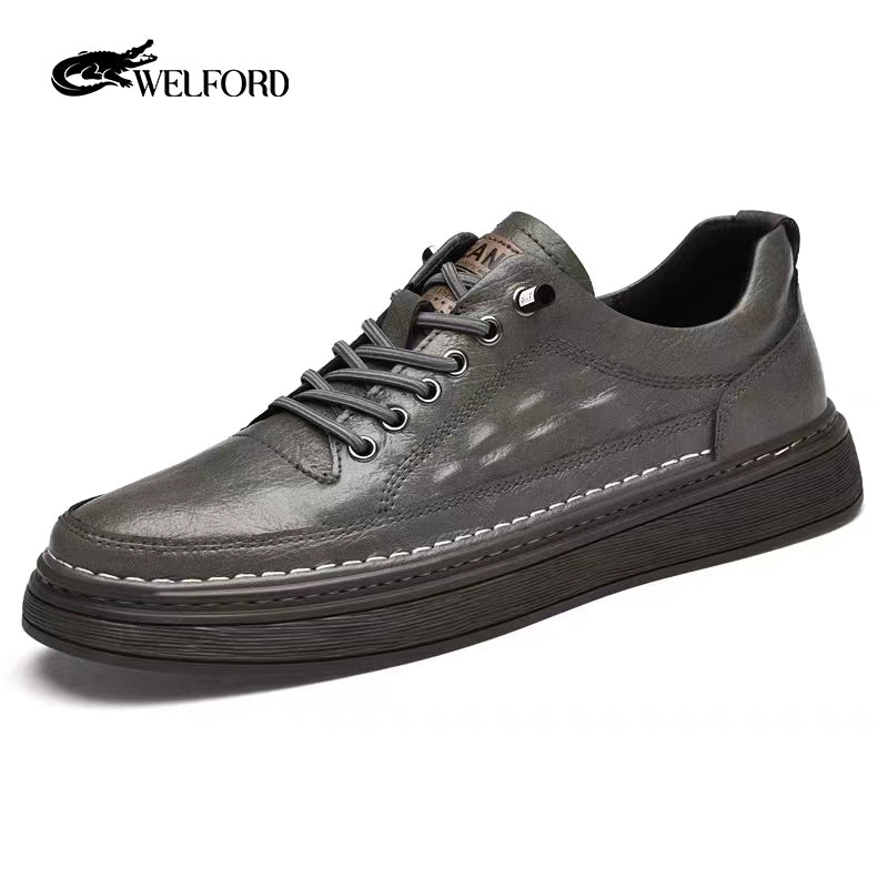 British style cowhide soft sole casual sneakers