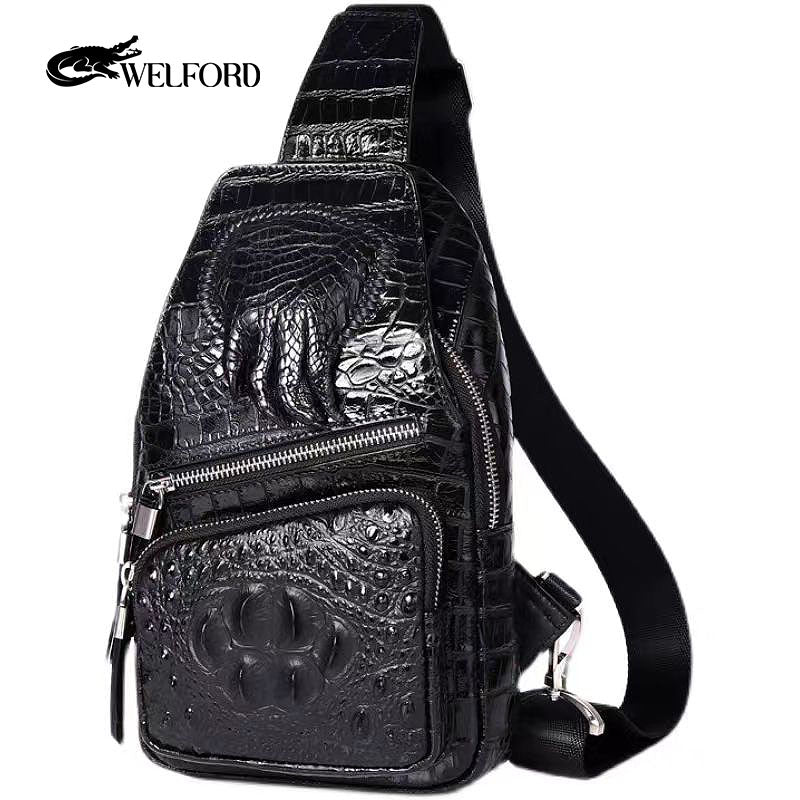 Men's crocodile pattern genuine leather chest bag