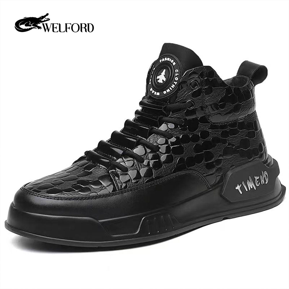 Fashionable men's shoes with velvet stone pattern genuine leather