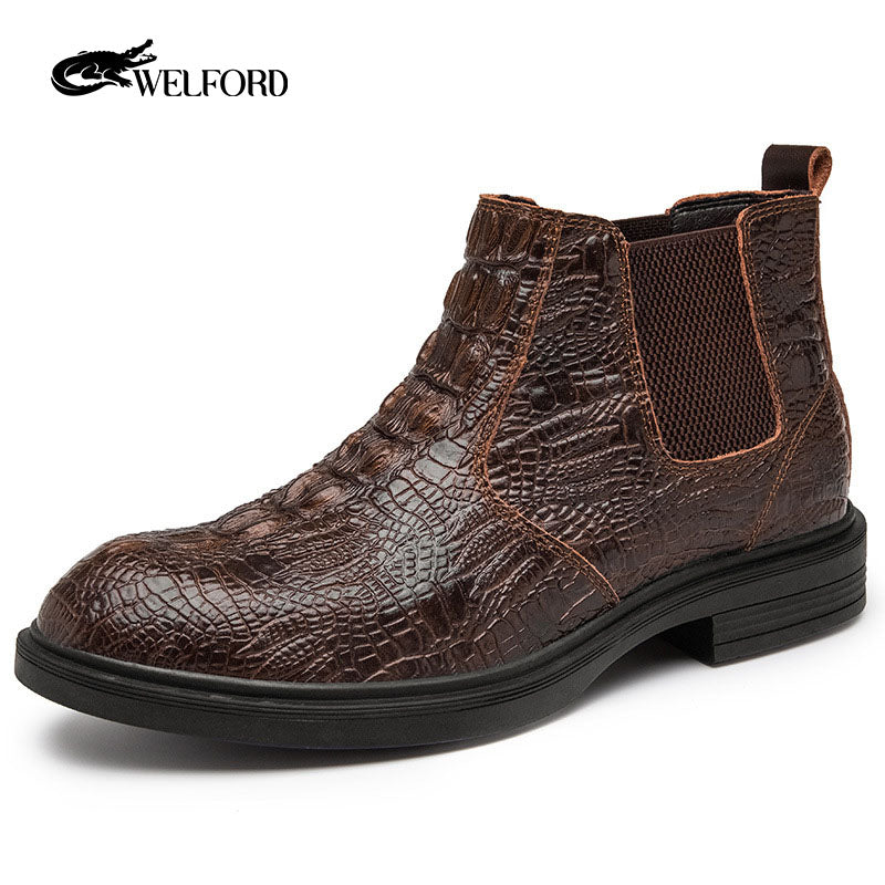 Autumn and winter warm crocodile pattern cowhide Martin boots