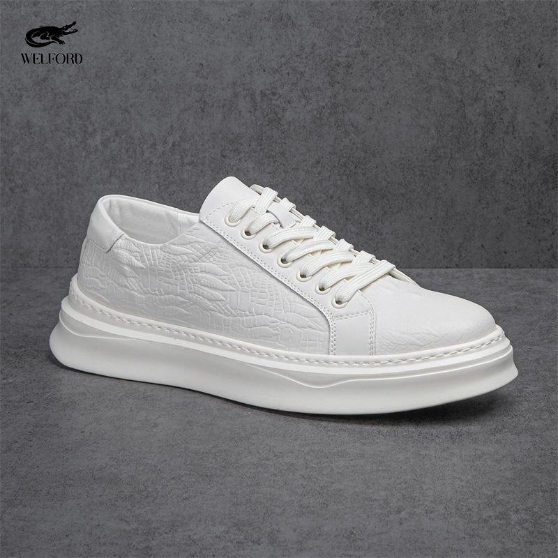 Italian Versatile Genuine Leather Crocodile Pattern Men's Sneakers