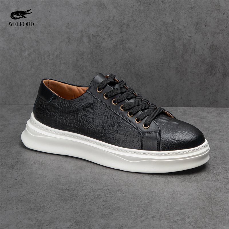 Italian Versatile Genuine Leather Crocodile Pattern Men's Sneakers