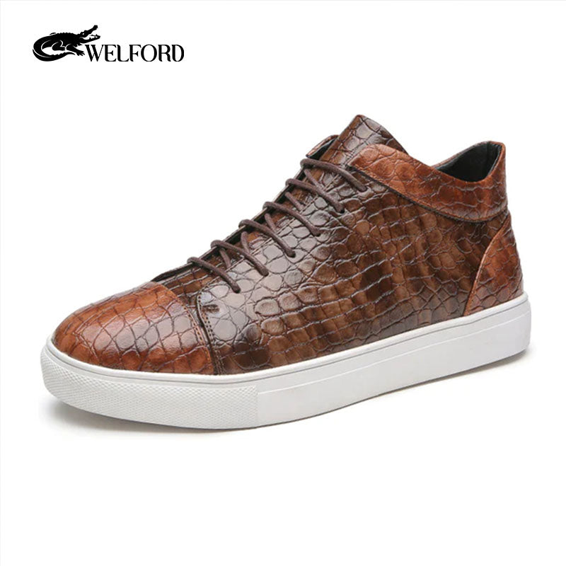 Men's crocodile pattern business sneakers high top leather shoes