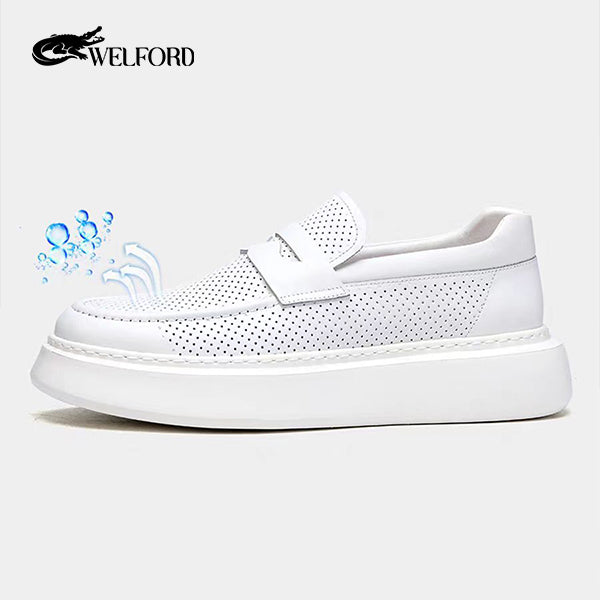 Italy Breathable deerskin versatile men's slip-on hollow loafers
