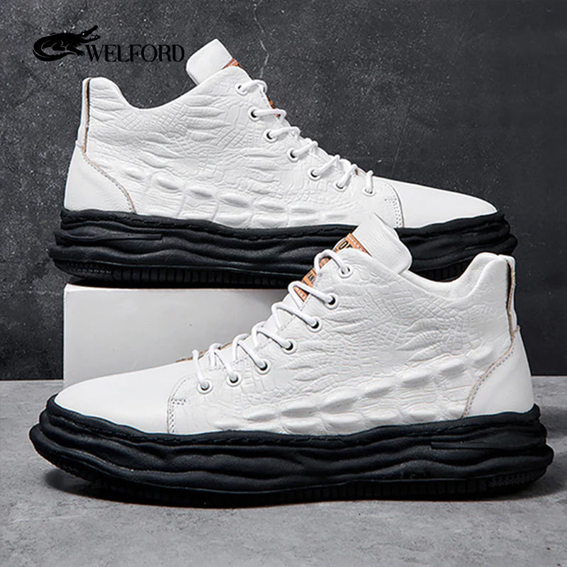 Men's crocodile pattern high-top shoes