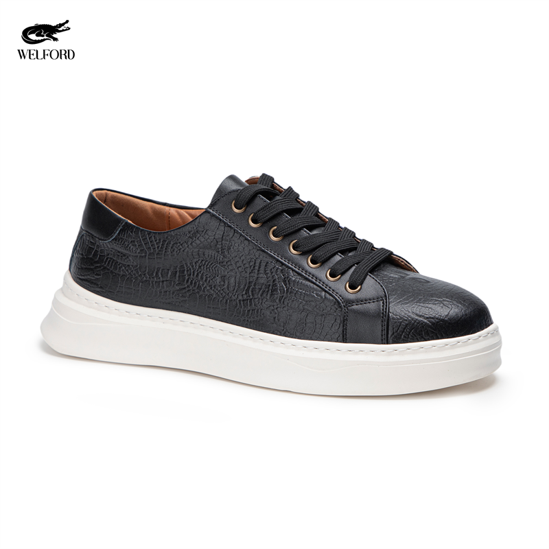 Italian Versatile Genuine Leather Crocodile Pattern Men's Sneakers