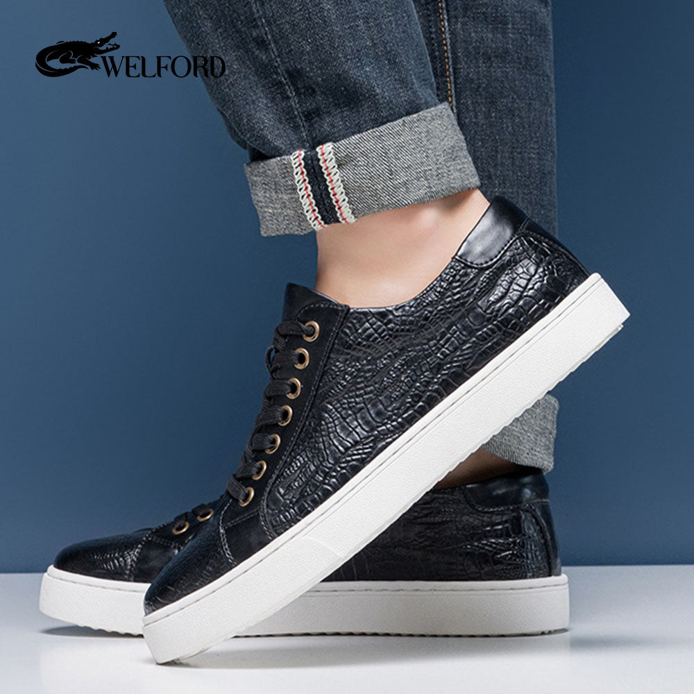 Italian Versatile Genuine Leather Crocodile Pattern Men's Sneakers