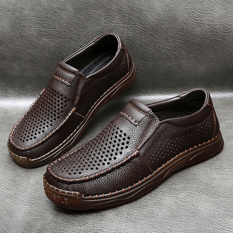 Handmade Cowhide Hollow Breathable Loafers