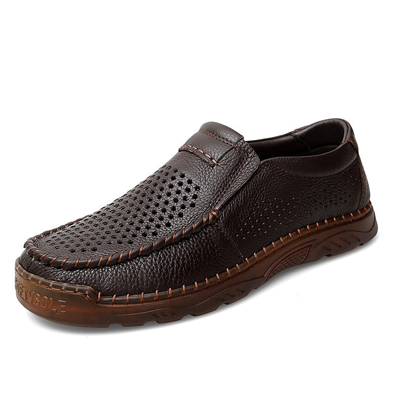 Handmade Cowhide Hollow Breathable Loafers