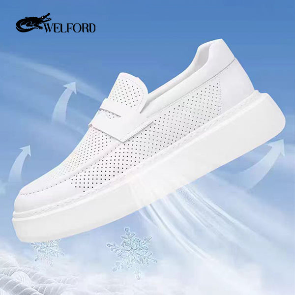 Italy Breathable deerskin versatile men's slip-on hollow loafers
