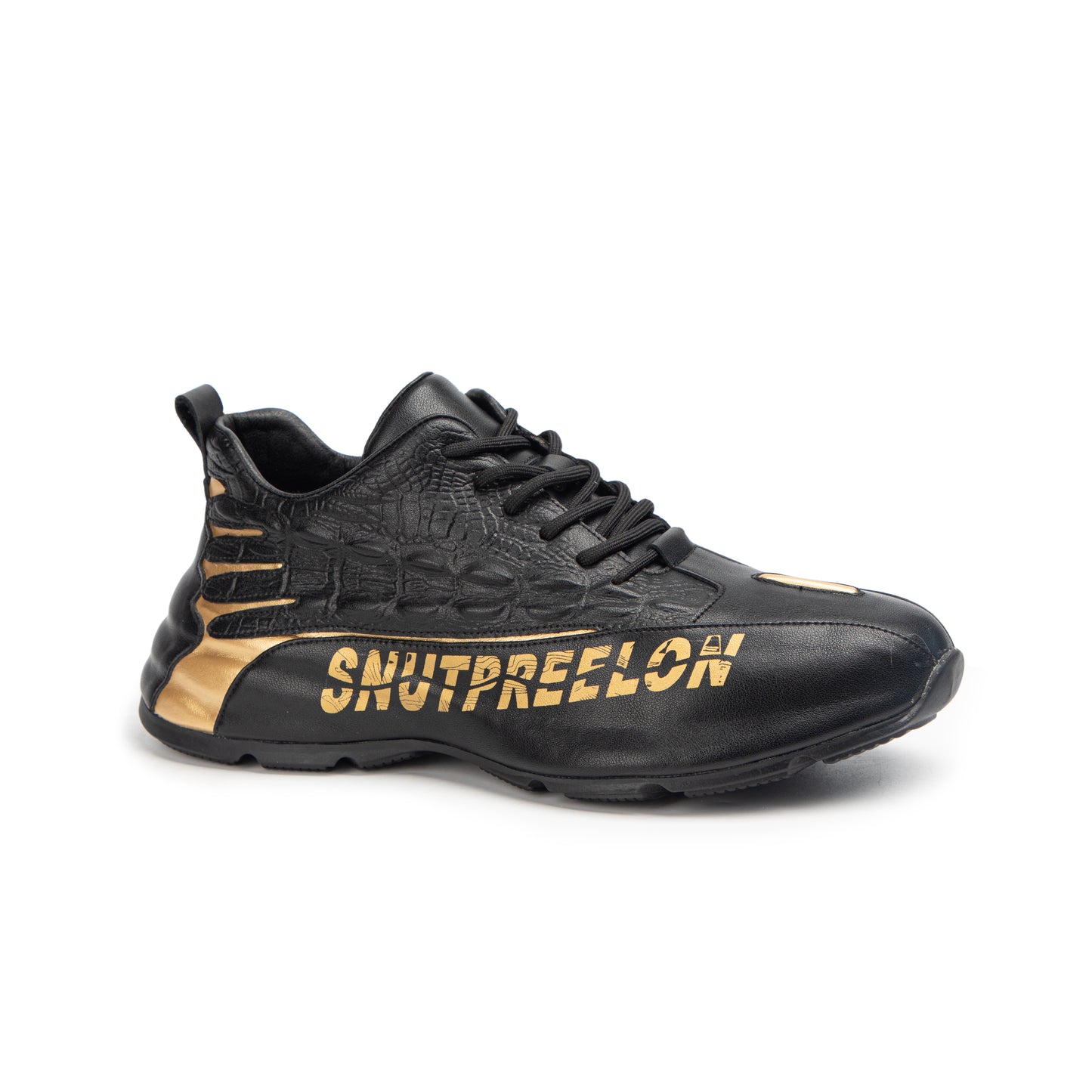 Italian handmade crocodile pattern black gold casual sneakers