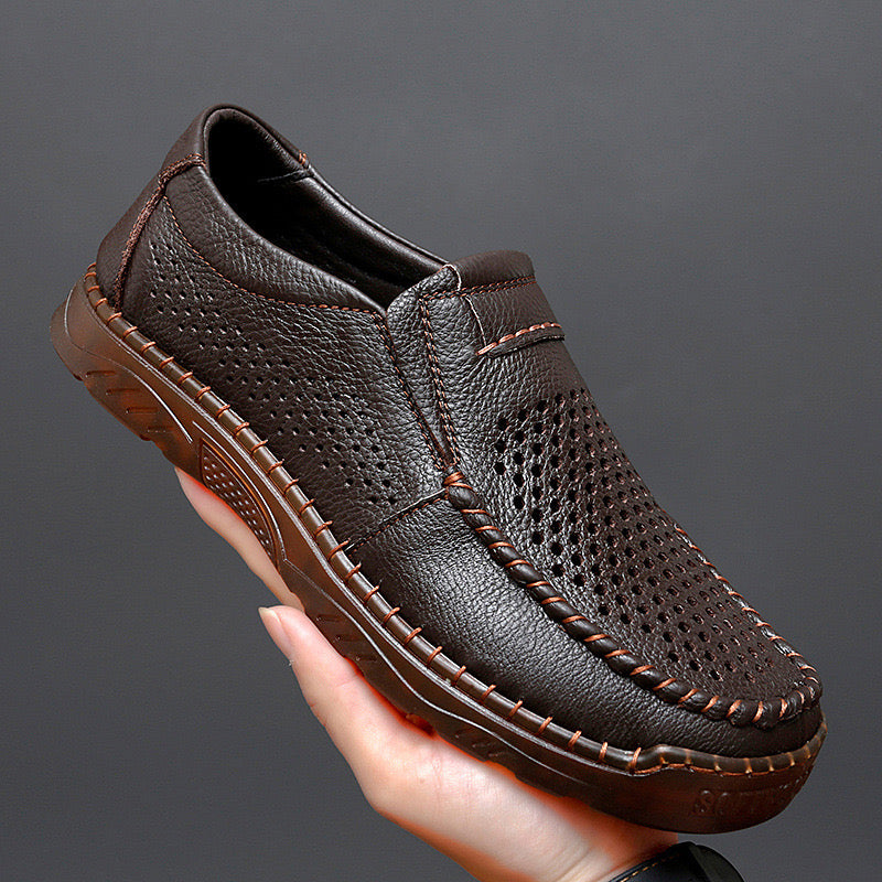 Handmade Cowhide Hollow Breathable Loafers