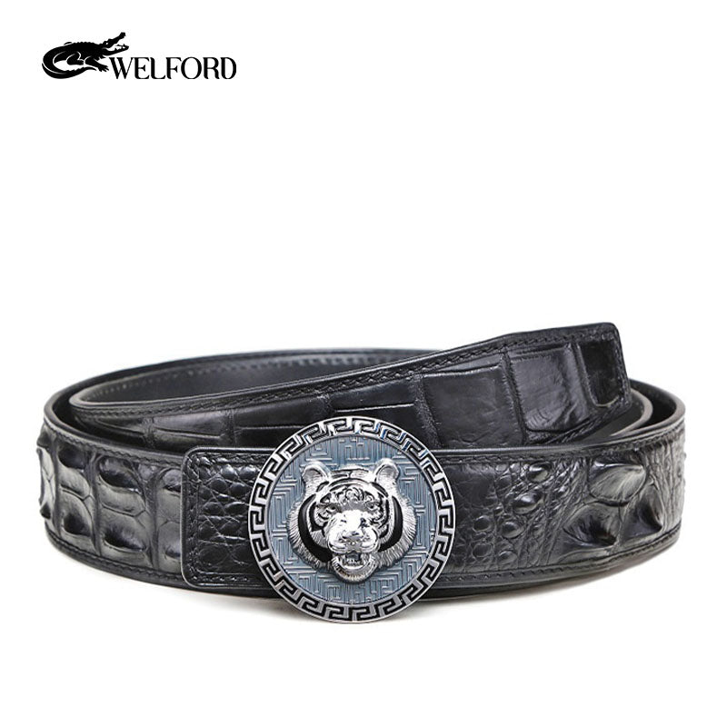 New crocodile leather men's genuine tiger head belt
