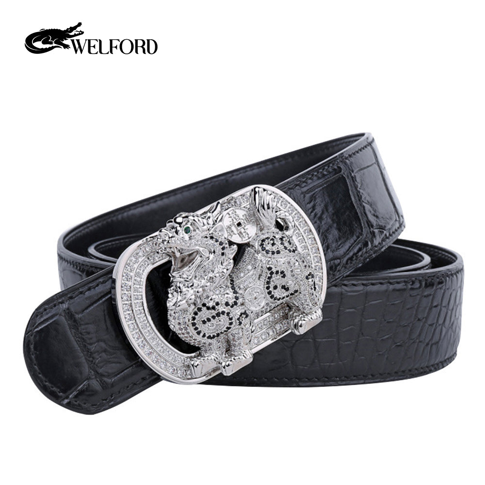 New men's crocodile leather business belt