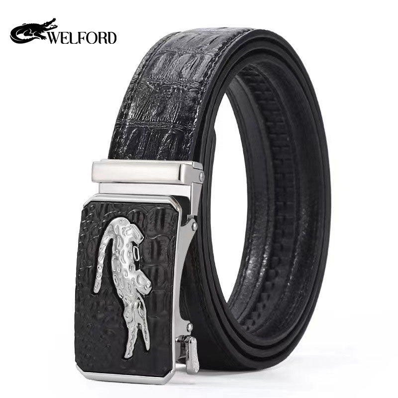 Men's belt crocodile pattern new imitation leather alloy automatic buckle belt