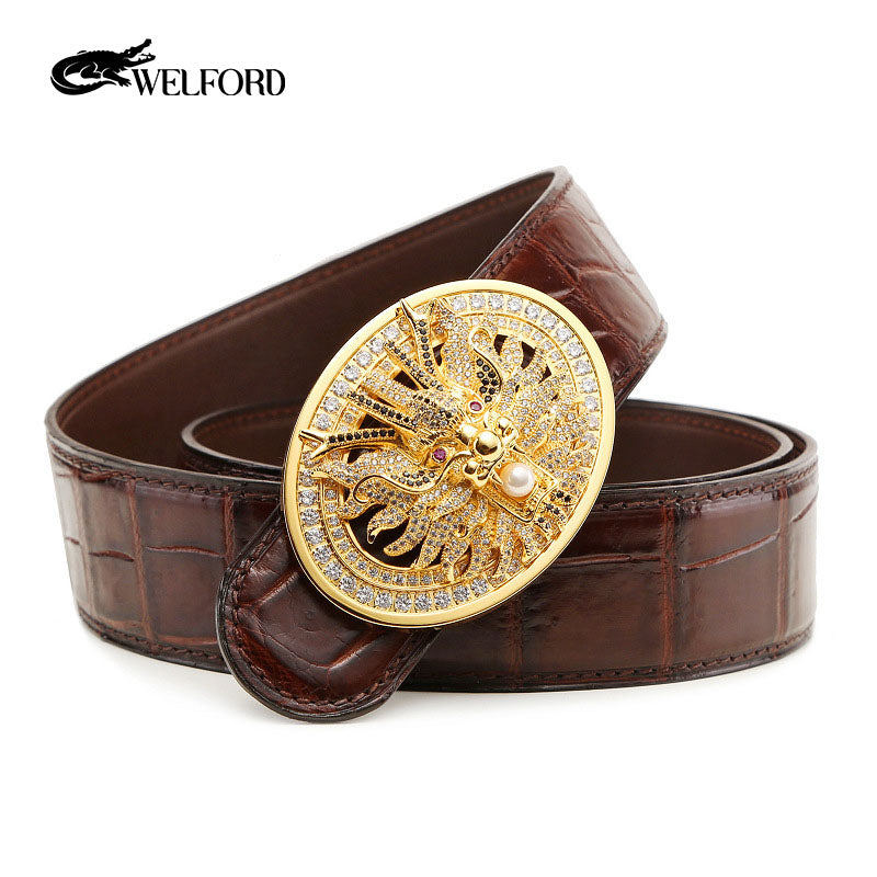 Men's crocodile leather belt diamond belt faucet