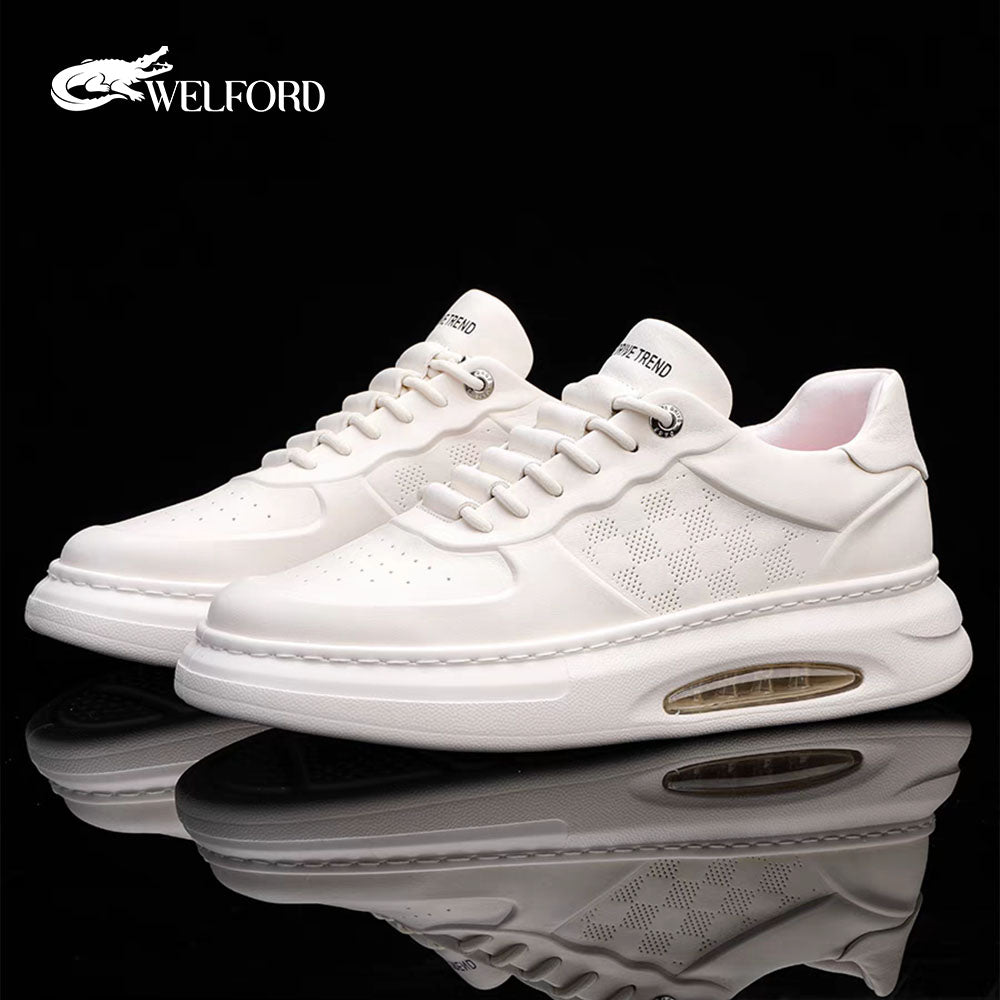 New white leather breathable men's sneakers