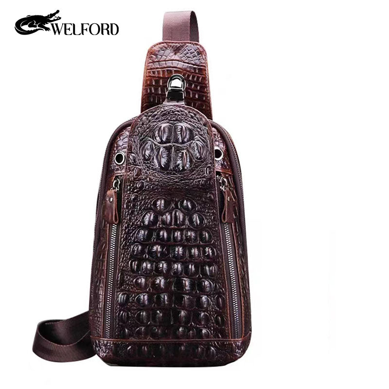Crocodile Pattern Men's Casual Crossbody Bag