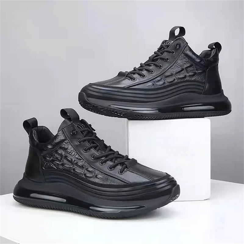 Italian Crocodile Pattern Soft Thick Sole Sports Casual Leather Sneakers