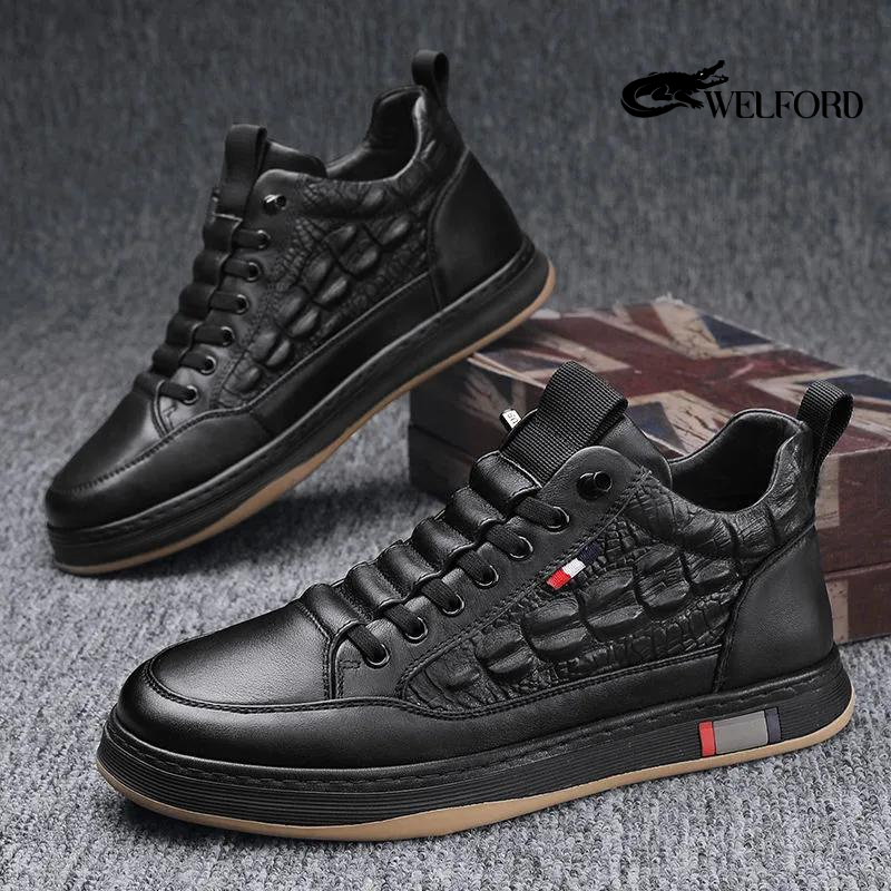 Italian Handmade Crocodile Pattern Leather Sneakers