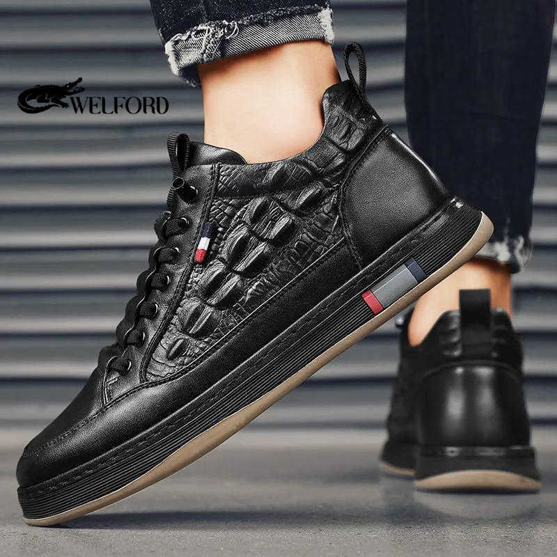 Italian Handmade Crocodile Pattern Leather Sneakers