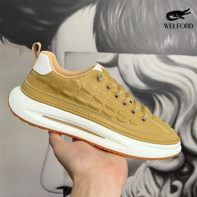 Italian Handmade Crocodile Pattern Casual Sneakers