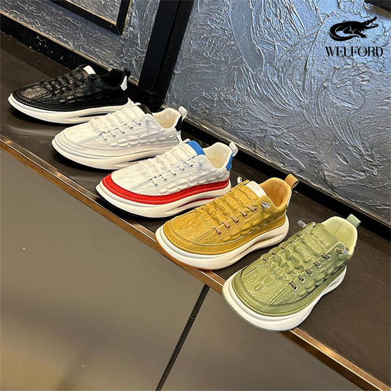 Italian Handmade Crocodile Pattern Casual Sneakers