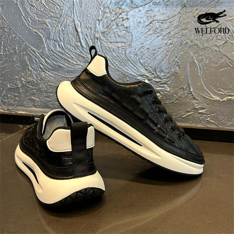 Italian Handmade Crocodile Pattern Casual Sneakers