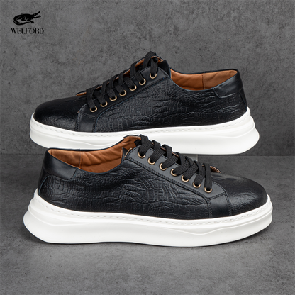 Italian Versatile Genuine Leather Crocodile Pattern Men's Sneakers