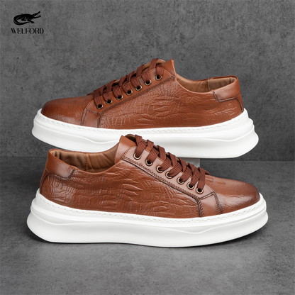 Italian Versatile Genuine Leather Crocodile Pattern Men's Sneakers
