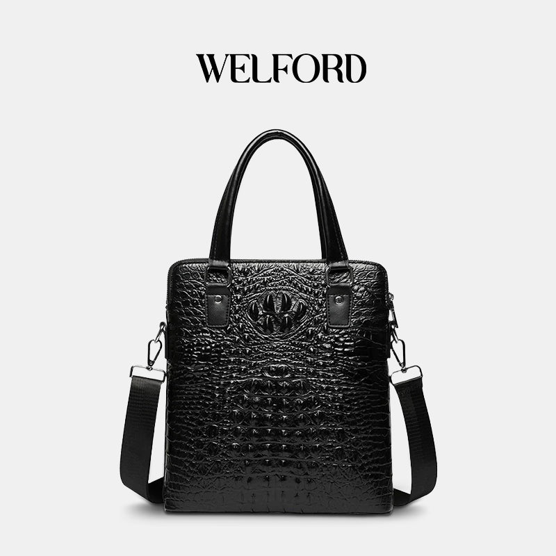 Crocodile pattern genuine leather men's handbag Business briefcase