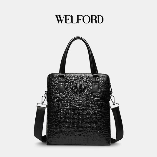 Crocodile pattern genuine leather men's handbag Business briefcase