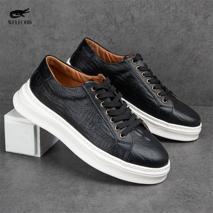 Italian Versatile Genuine Leather Crocodile Pattern Men's Sneakers