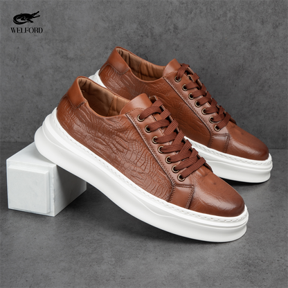 Italian Versatile Genuine Leather Crocodile Pattern Men's Sneakers
