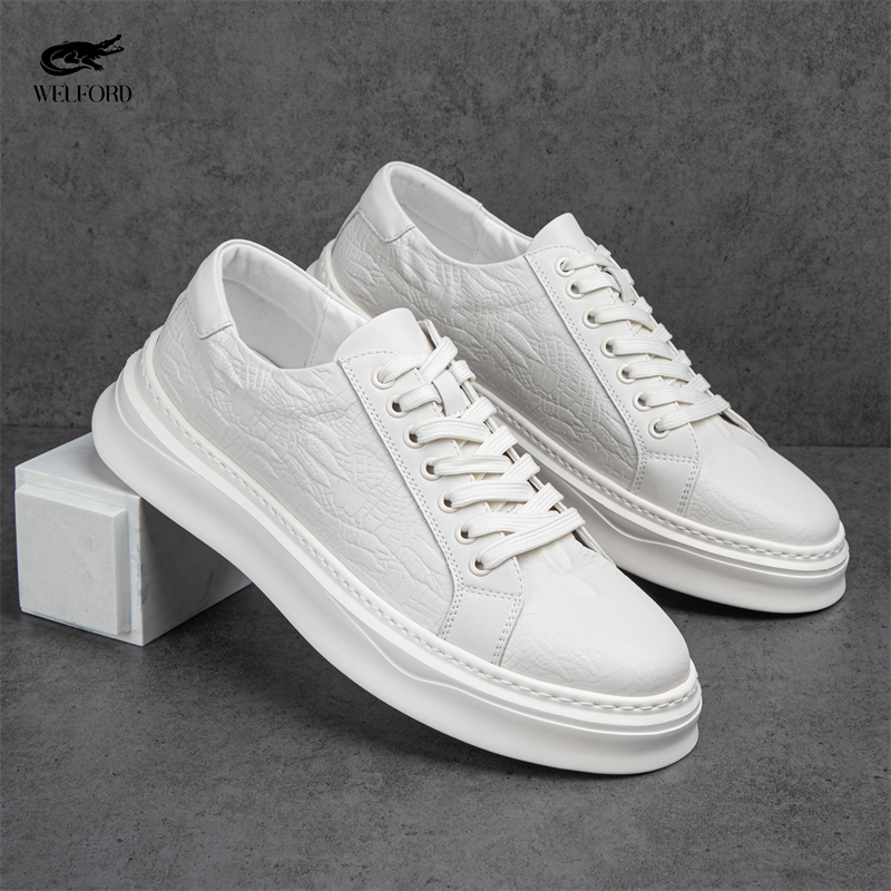 Italian Versatile Genuine Leather Crocodile Pattern Men's Sneakers
