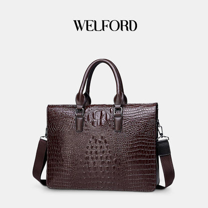 Men's crocodile pattern laptop bag briefcase