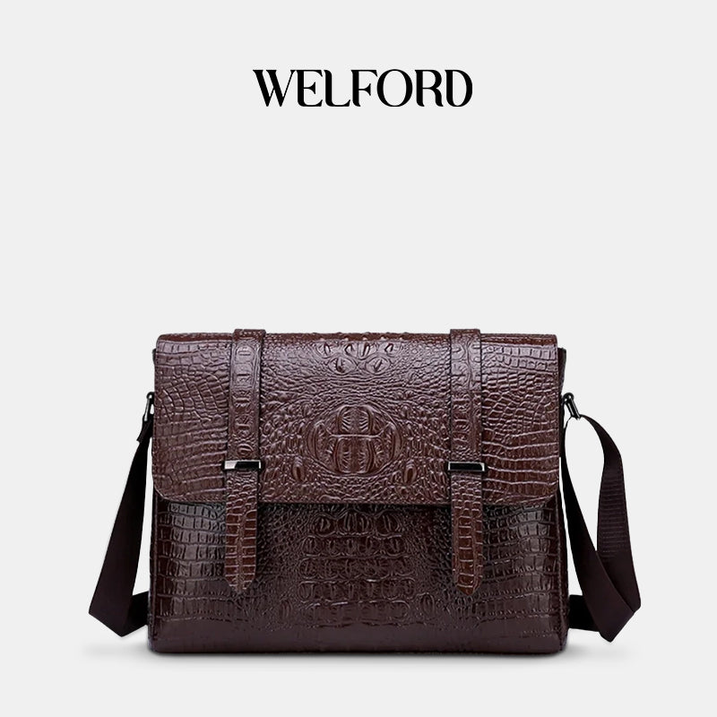 Horizontal Crocodile Pattern Men's Bag One Shoulder Briefcase