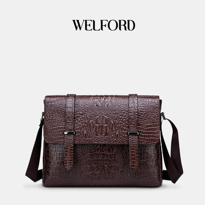 Horizontal Crocodile Pattern Men's Bag One Shoulder Briefcase