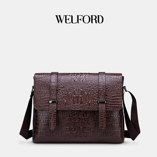 Horizontal Crocodile Pattern Men's Bag One Shoulder Briefcase