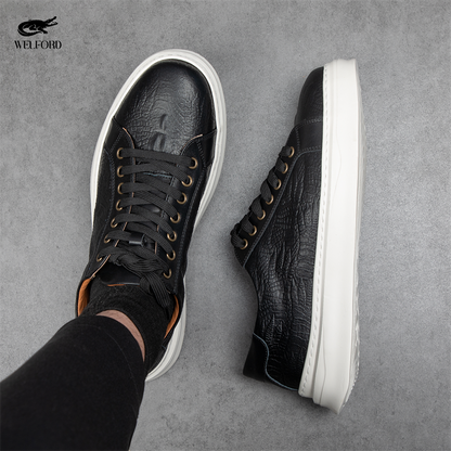 Italian Versatile Genuine Leather Crocodile Pattern Men's Sneakers