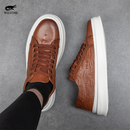 Italian Versatile Genuine Leather Crocodile Pattern Men's Sneakers