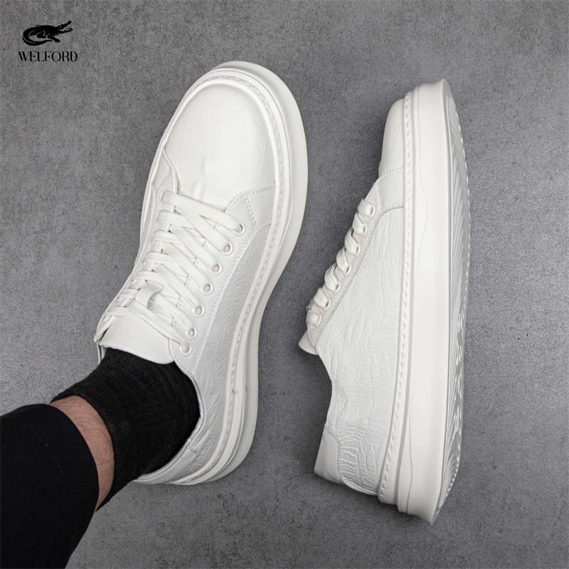Italian Versatile Genuine Leather Crocodile Pattern Men's Sneakers