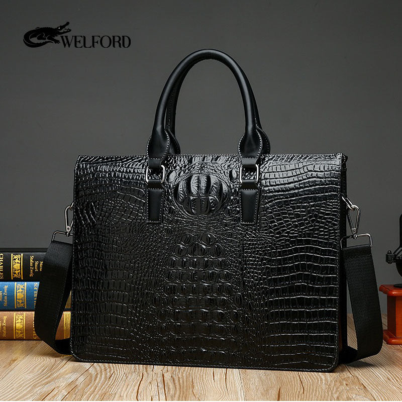 Men's crocodile pattern laptop bag briefcase