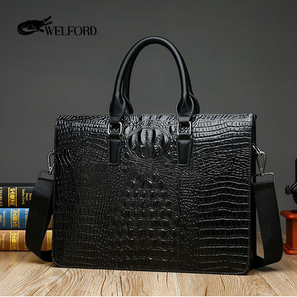 Men's crocodile pattern laptop bag briefcase