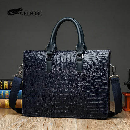 Men's crocodile pattern laptop bag briefcase