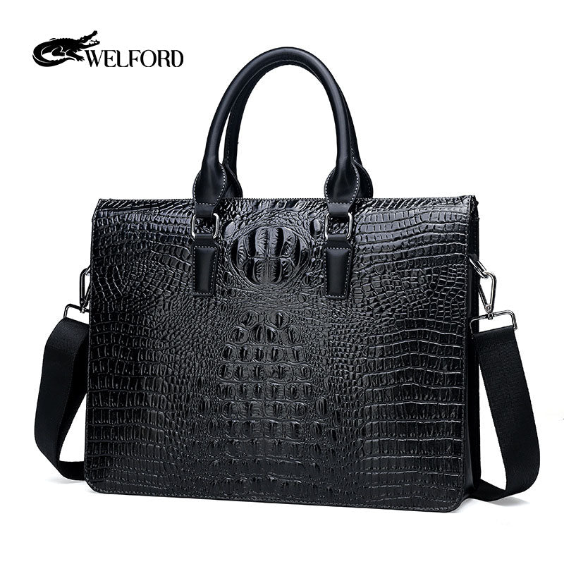Men's crocodile pattern laptop bag briefcase
